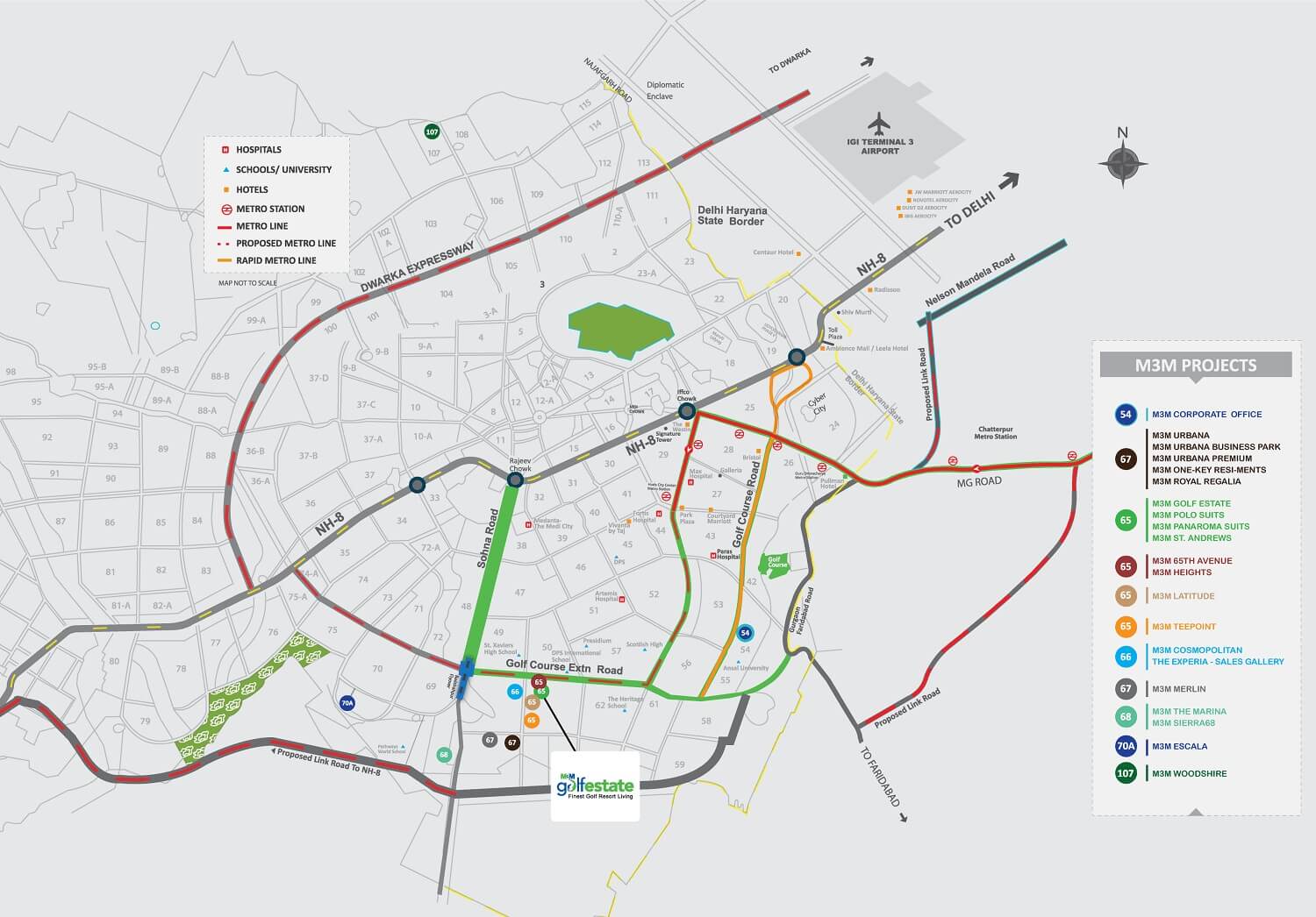 m3m-golf-estate-location-map